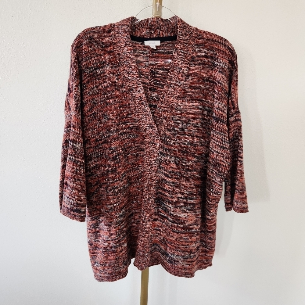 J. Jill Women's Size M Space Dye V-Neck 3/4 Sleeve Pullover Knit Sweater